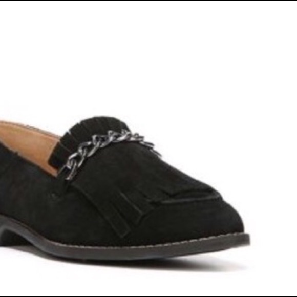 Franco Sarto Augustine Soft Suede Chain Fringe Black Loafers - Picture 3 of 6